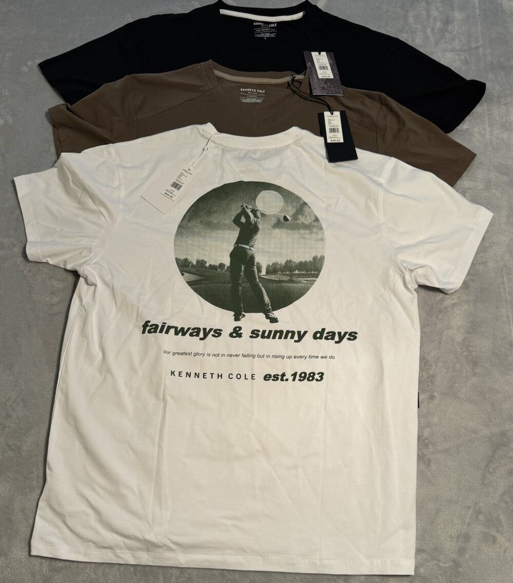 Large New Kenneth Cole Lot Golf V-neck Short Sleeve T-Shirt Graphic Pocket NWT
